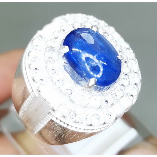 Batu Akik Biru Safir Kyanite blue Australia Asli Natural Cincin Perak 925