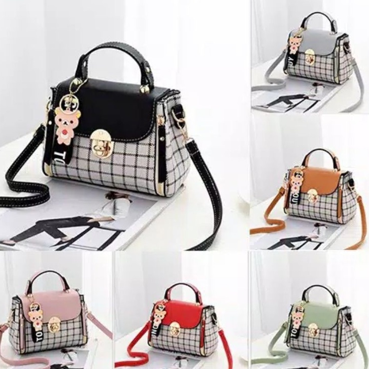 BJ1200 - Black/Brown/Gray/Green/Pink/Red - TAS SLEMPANG KOREA IMPORT FASHION WANITA MOTIF KOTAK TERMURAH TERLARIS TERBARU FREE GANTUNGAN TAS BATAM BAGSTORE JAKARTA KPC8650 VC85758 LT1275 BQ2046 ZC3870 EL200 JT387 CR7041 GT1361