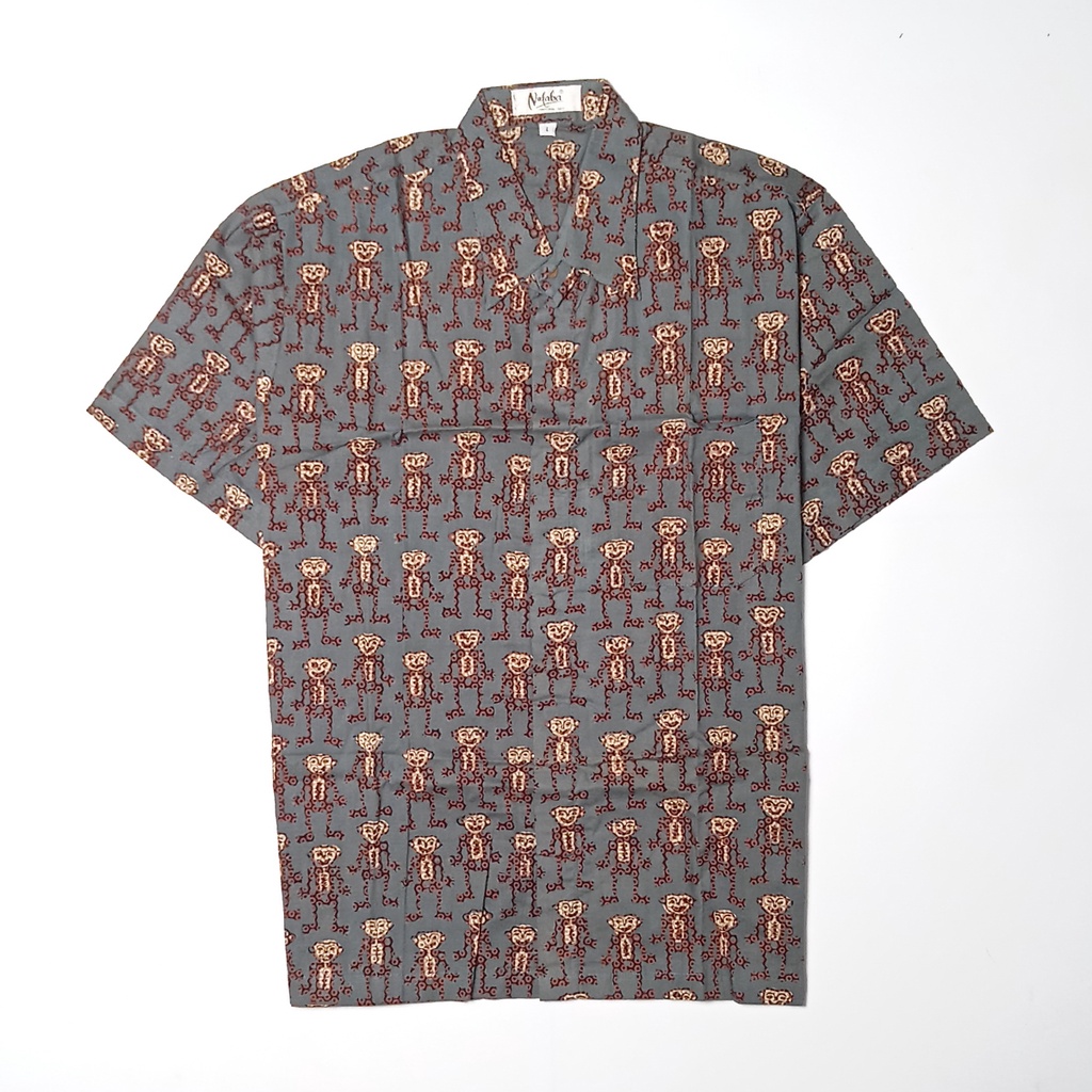 Kemeja Baju Batik Pria Lengan Pendek Cap Biru Muda Hewan