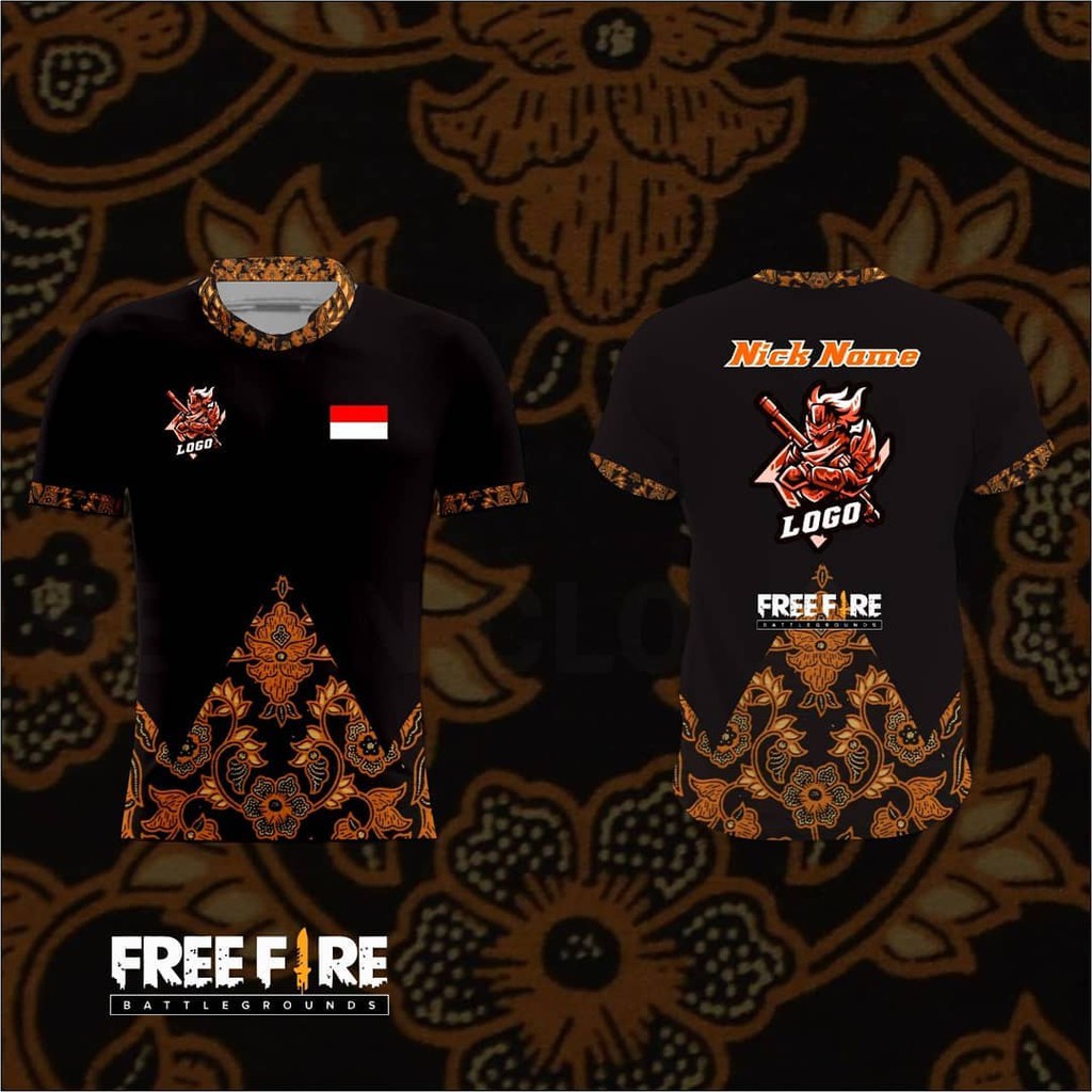 BAJU FREE FIRE BATIK ESPORTS CUSTOM BISA GANTI NAMA DAN LOGO