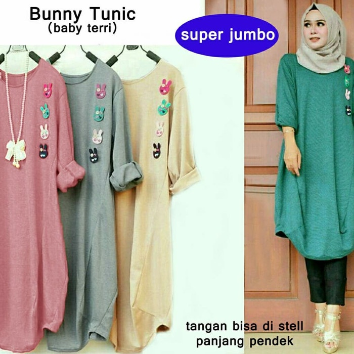 Baju Atasan Wanita Blouse Lengan Panjang Balon Mewah Motif Cantik WY144 Bunny Jumbo Tunic Kaos Jumbo