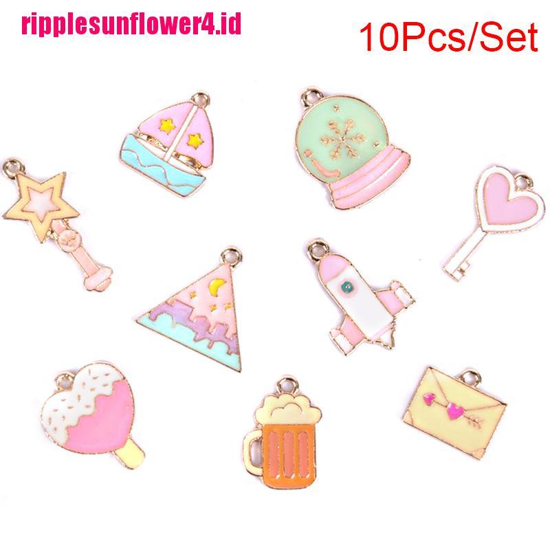 10pcs / set Liontin Enamel Bentuk Roket Bintang Kapal Bahan Alloy Untuk Membuat Perhiasan