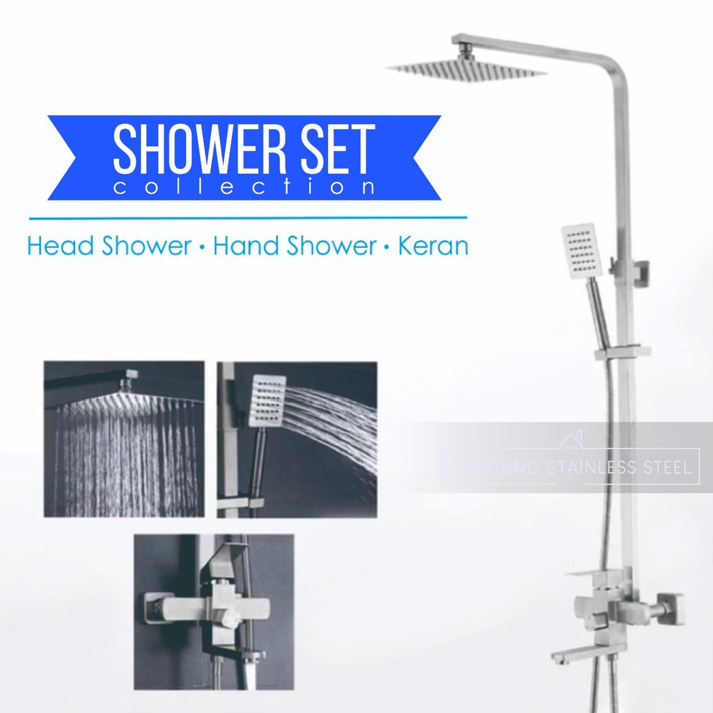 Wall shower keran set Head Hand Shower Kran panas dingin stainless steel