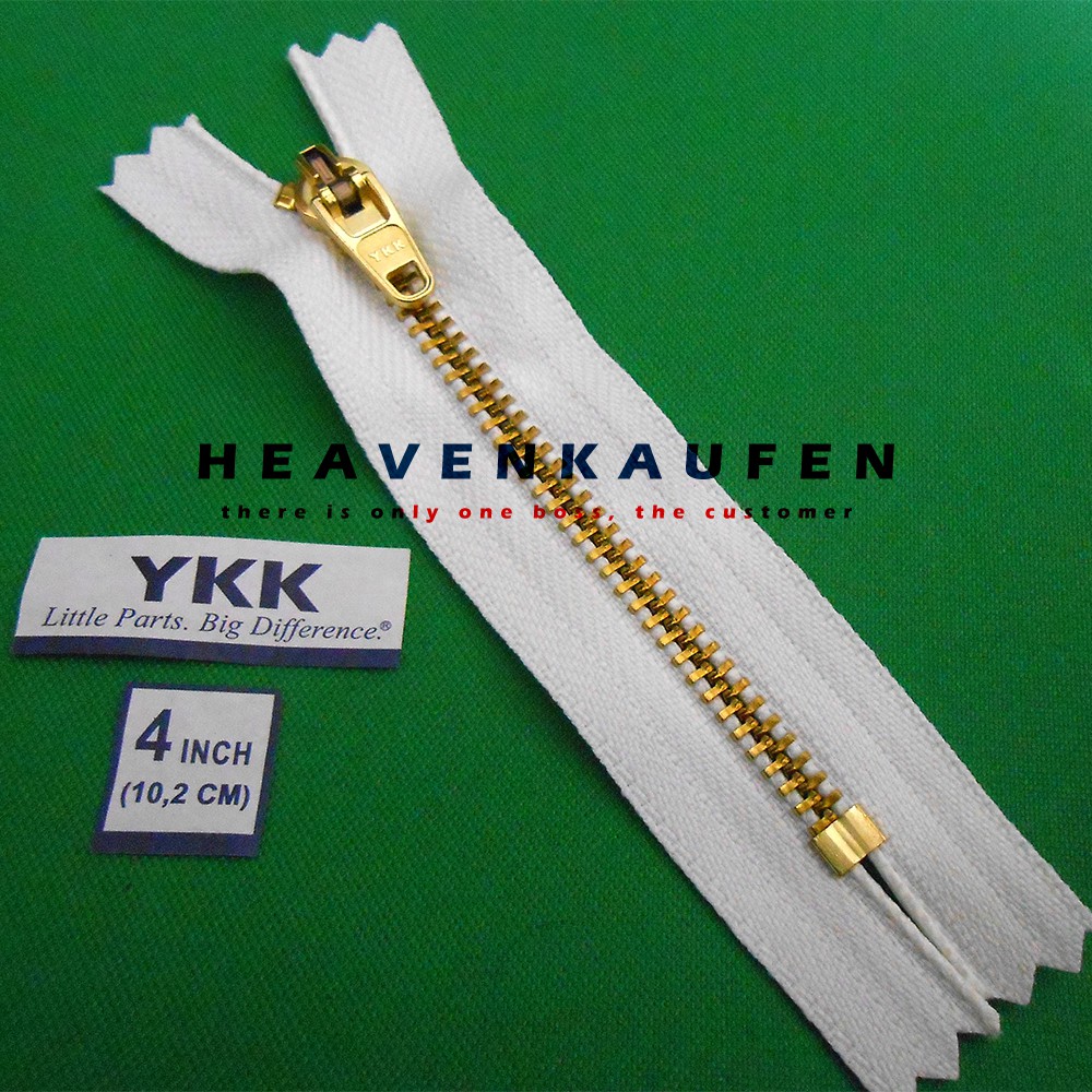 Resleting Zipper Jeans YKK 4 inch / 10,2 cm Putih - Gold