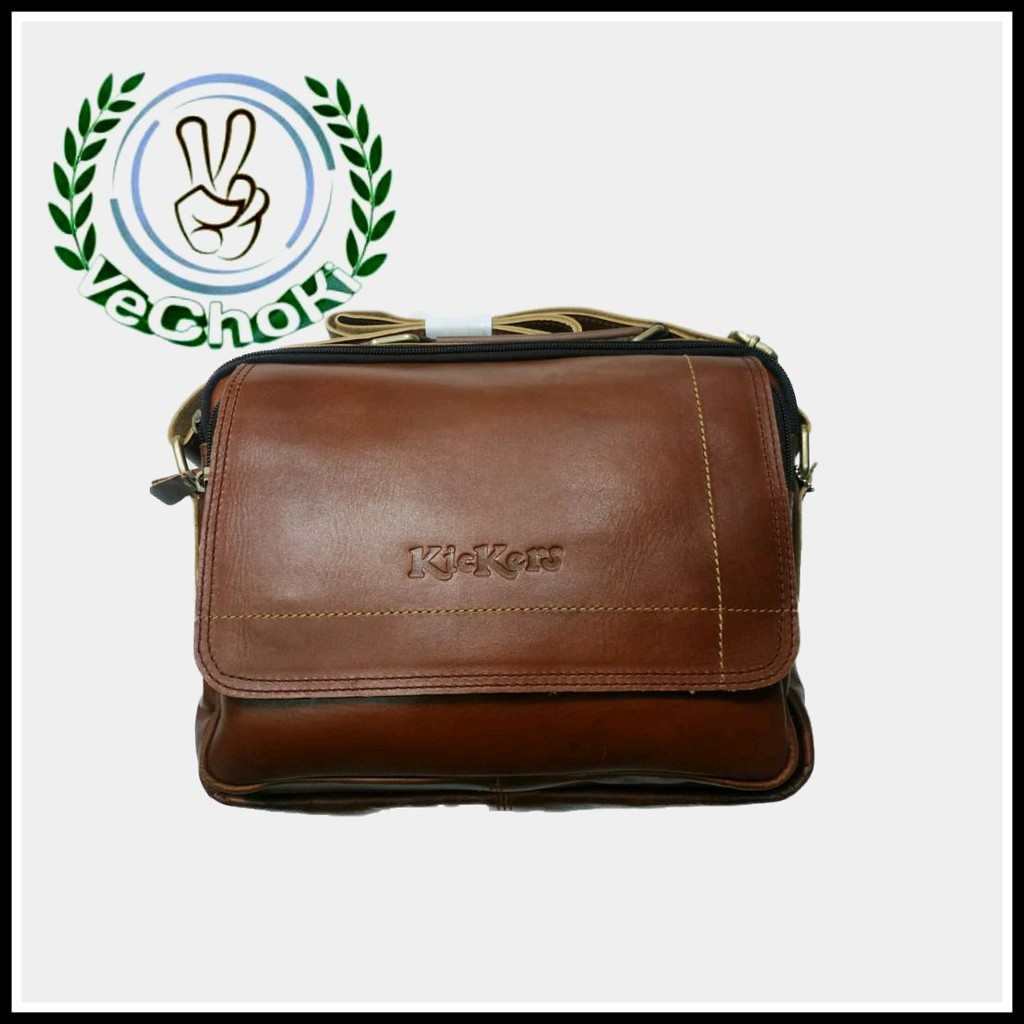 Tas Selempang Jinjing Kerja Pria Full Kulit Sapi Asli - Kickers Jeep Levis TK350347