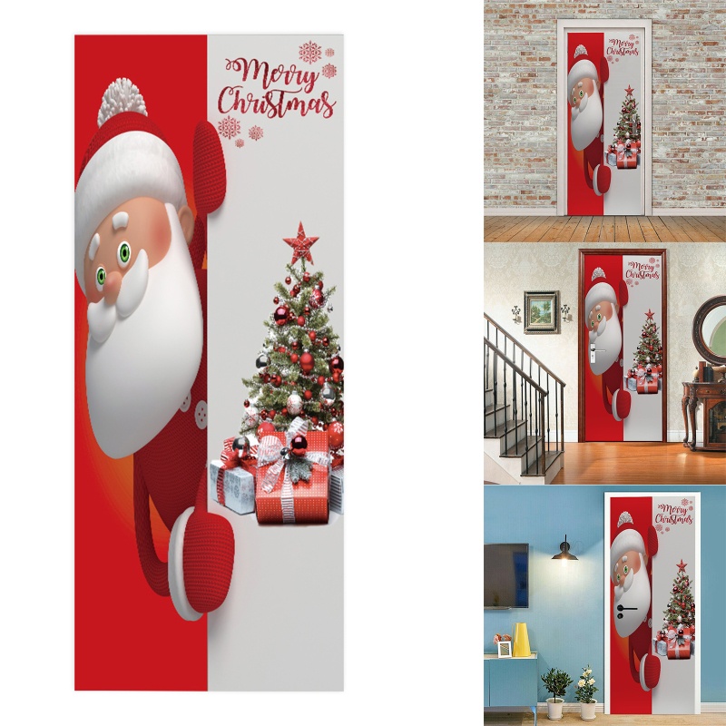 Zzz 2pcs / set Stiker Dinding / Pintu / Kulkas Motif Pohon Natal / Santa Claus Untuk Dekorasi Rumah