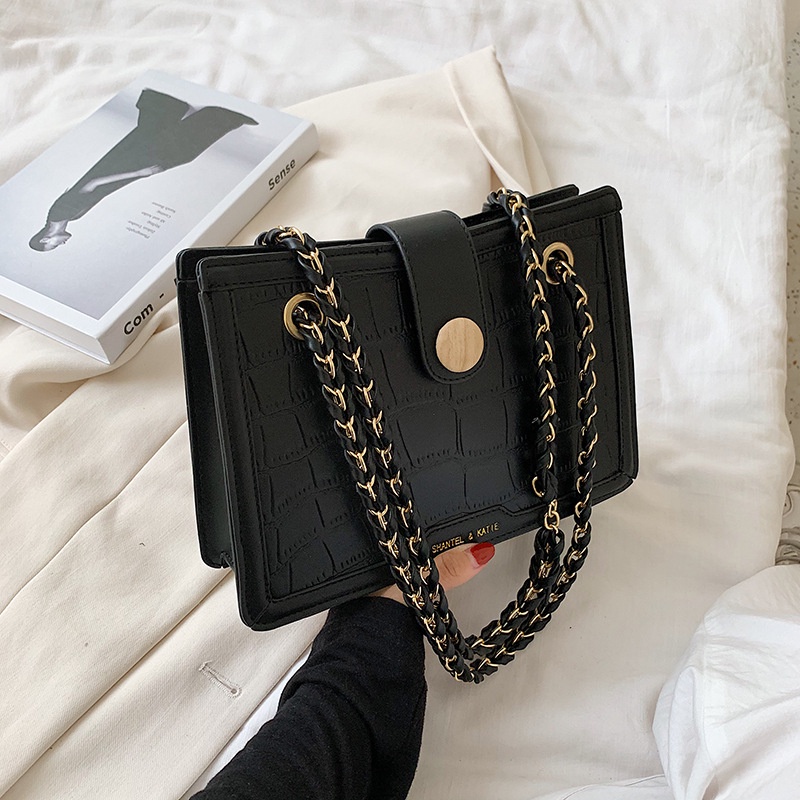 Tas Selempang Wanita Korea Import Terbaru High Quality Pu Material Korean Style Fashion Stone Pattern Chain Wanita Bag Shoulder Bag