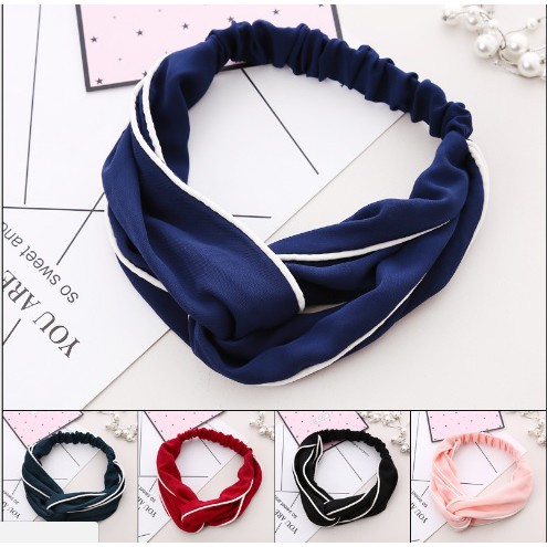 BD19 Bando kain dewasa/ headband remaja import motif stripes putih