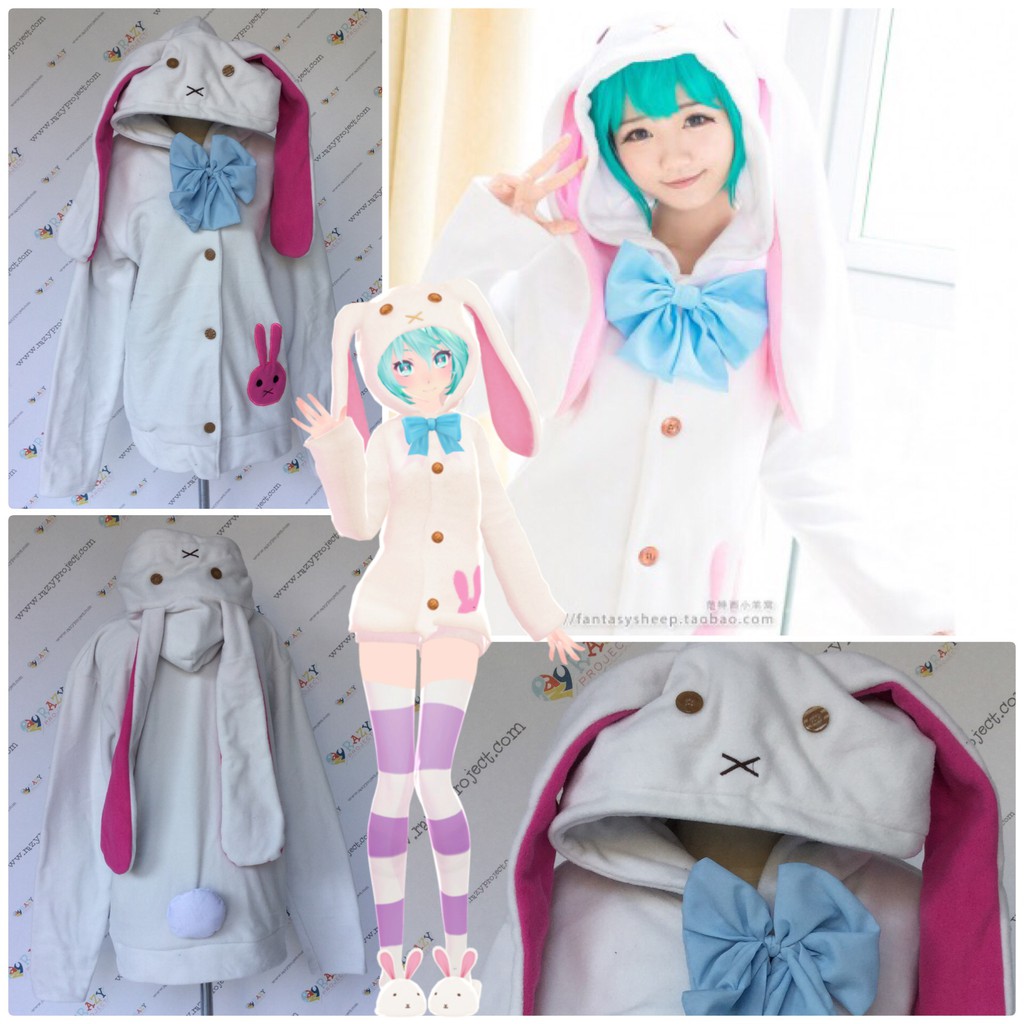 Jacket Jaket Costume Baju Cosplay Anime Miku Bunny Kelinci Vocaloid White Putih