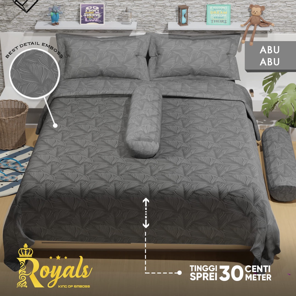 Royals Emboss BedCover SET Sprei Uk 160/180 - Abu-Abu