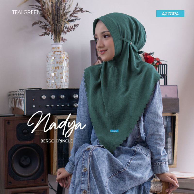 jilbab bergo crinkle Nadya free masker ORI AZZORA-Tealgreen