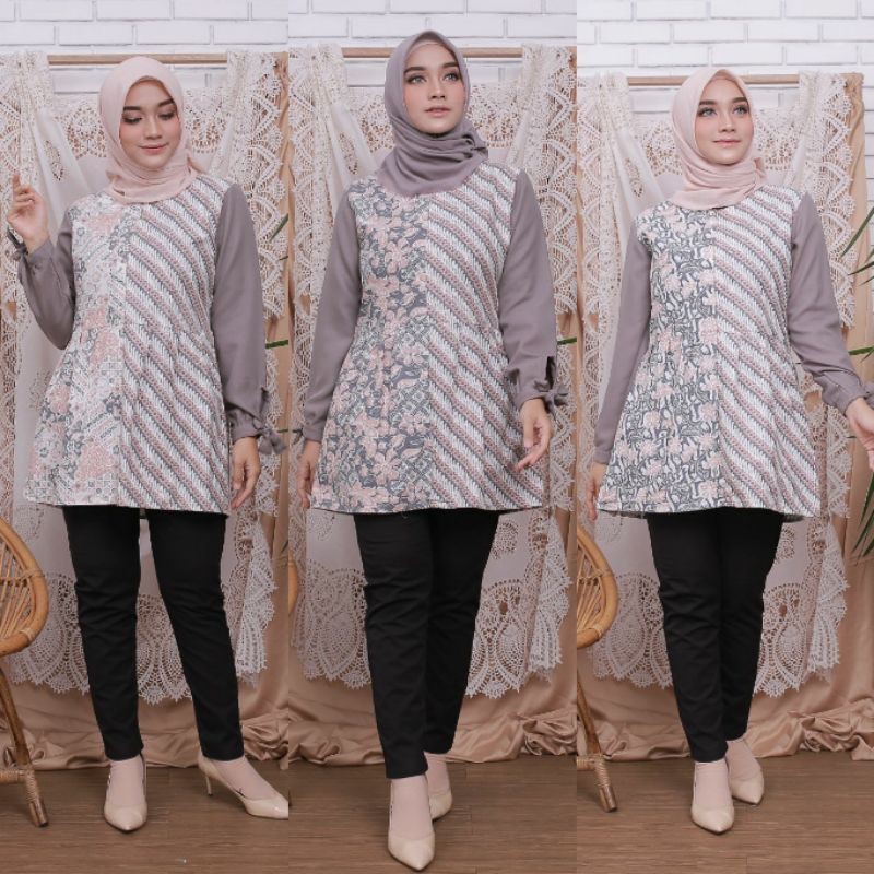 Batikalina Baju Batik Wanita Modern Atasan Blouse Batik Kerja Kantor Wanita Motif Laura