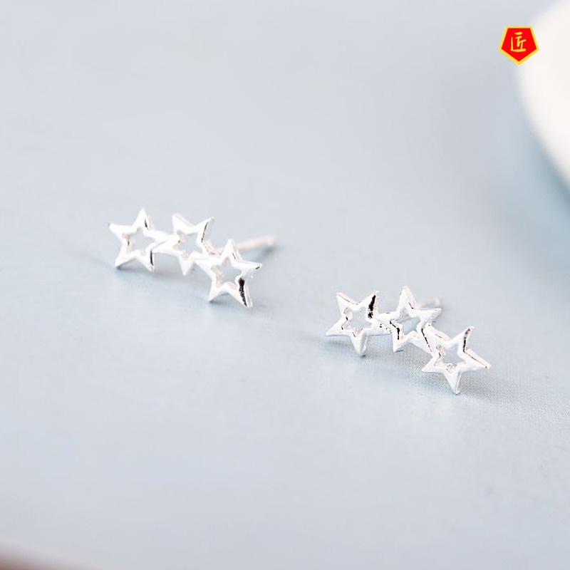 [Ready Stock]Silver Three-Star Stud Earrings Korean-Style Chic Unique