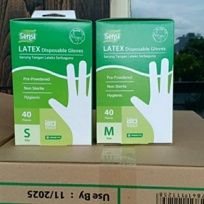 Sarung Tangan Sensi 40 Sarung Tangan Latex Karet Medis Sensi Gloves - S