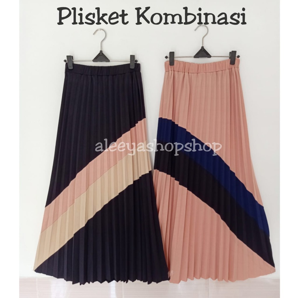 Rok Plisket Premium Kombinasi Moscrepe ( Varona Combi Skirt )