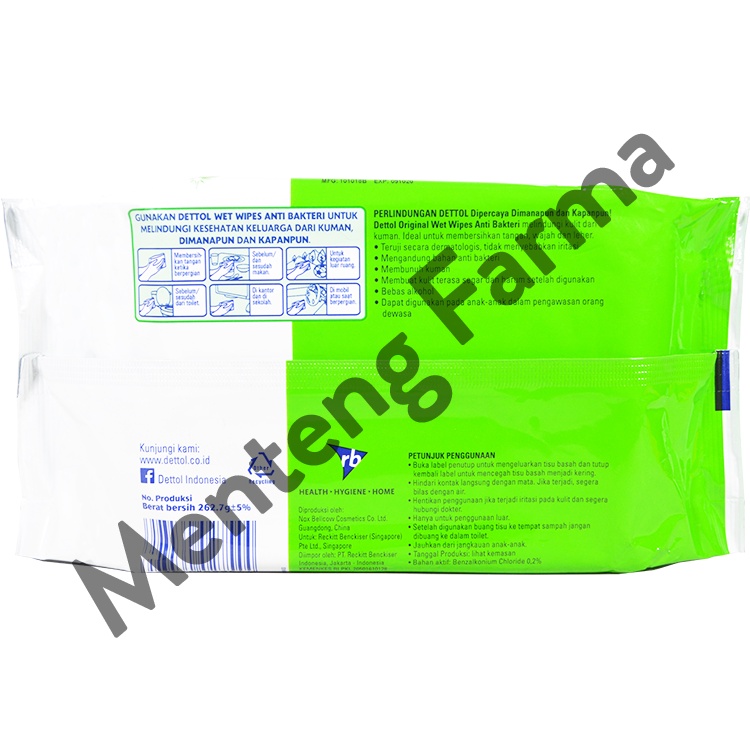 Dettol Anti Bakteri Wet Wipes Original Isi 50 Lembar