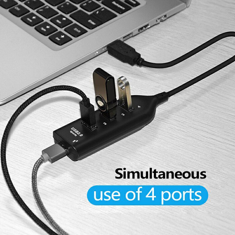 USB Hub 4 Port Output in 1 2.0 Sambungan Penghubung Laptop Komputer Flashdisk Flash