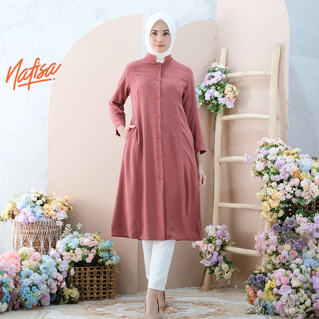 Tunik Panjang Wanita Nafisa AMASYA Outer Muslimah Premium Blouse Tunik Polos