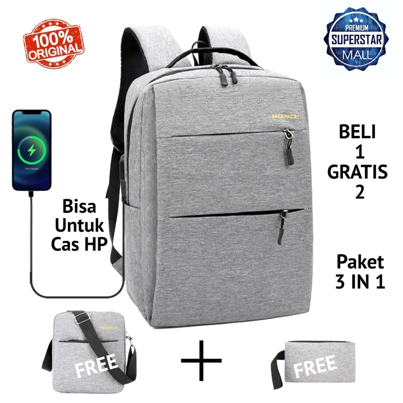 Tas Ransel Laptop USB Smart Backpack 3 IN 1 Import ORIGINAL Untuk Pria Dan Wanita