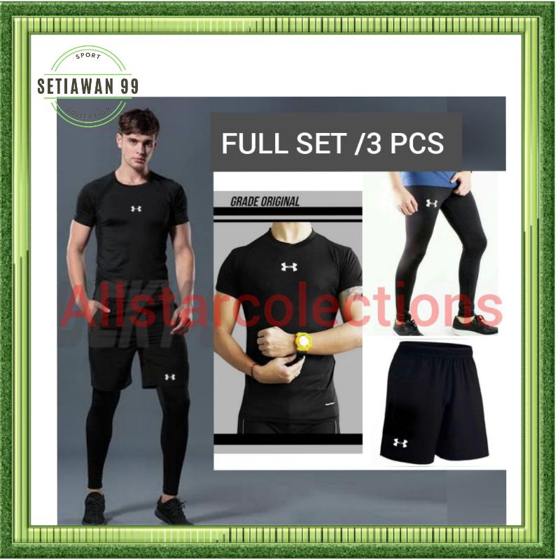 Paket Baselayer Baju Olahraga Full Set Pria Lengan Pendek, futsal,Sepak Bola, Running