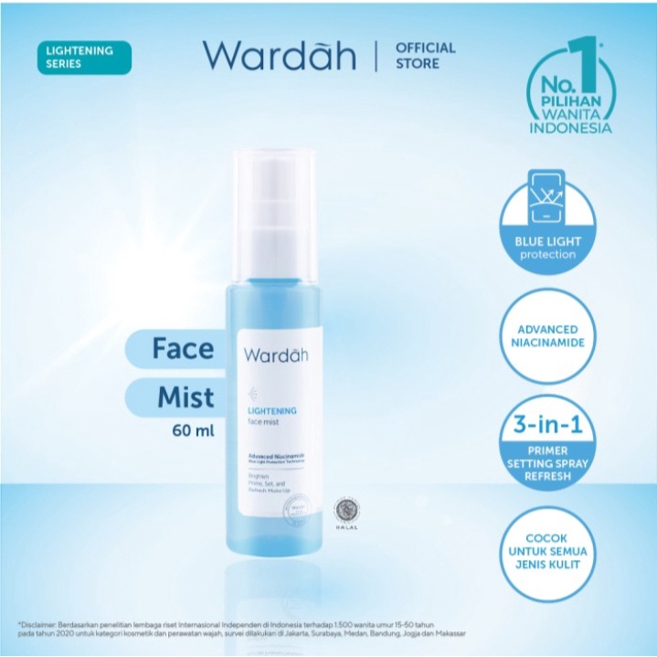 ✿ELYSABETHME✿ 🅆 🄰 🅁 🄳 🄰 🄷 Wardah Lightening Face mist Biru spray setting makeup bedak tahan lama