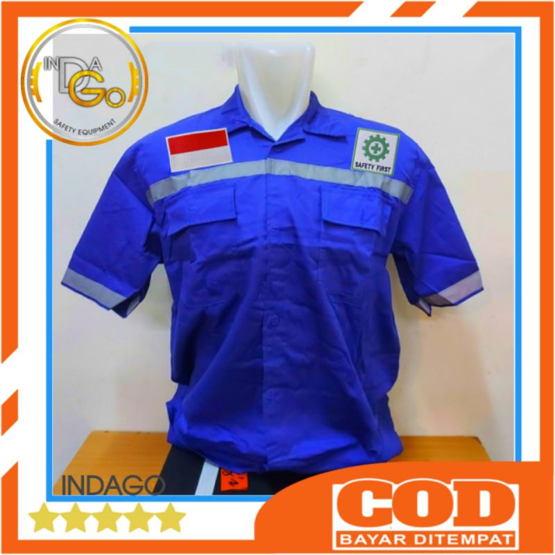 Baju Safety Lengan Pendek + Logo K3 dan Bendera