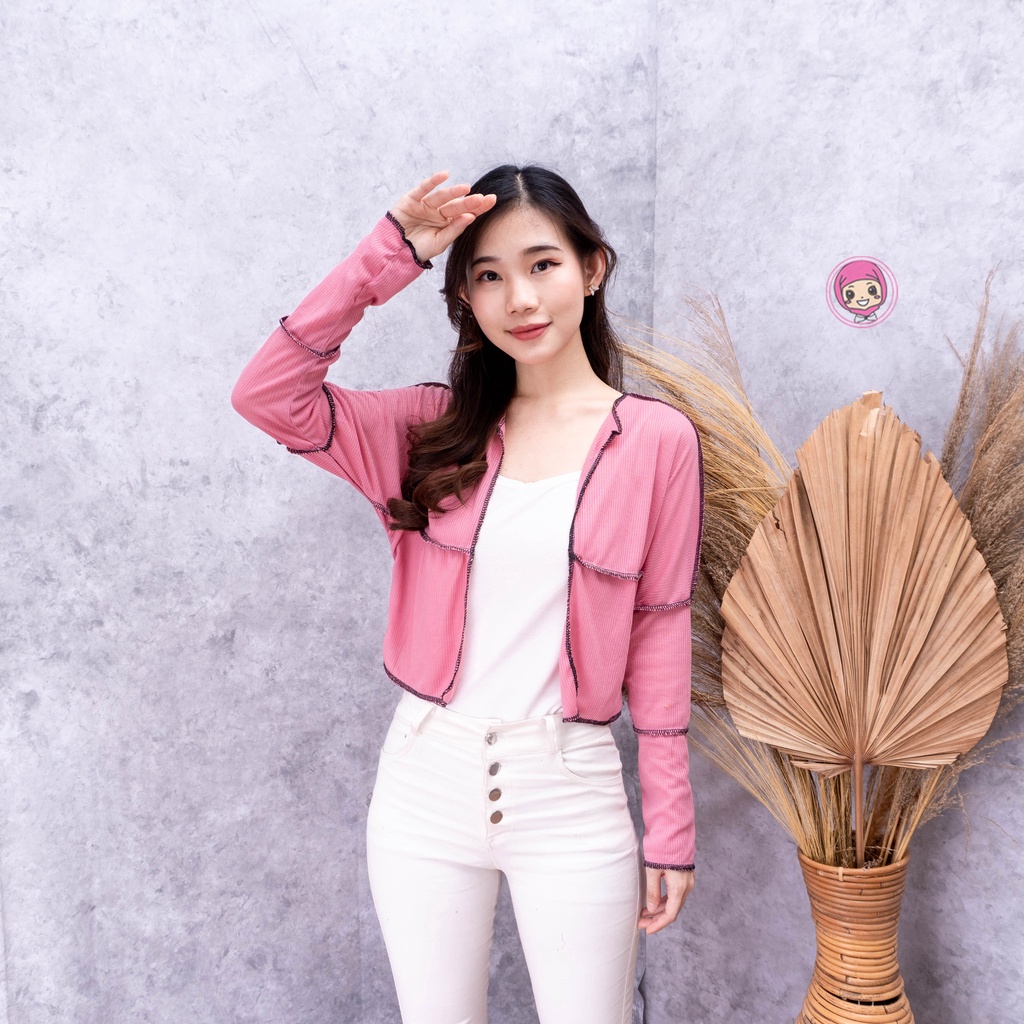 Asvy Contrast Cardigan Outer RIB-PINK