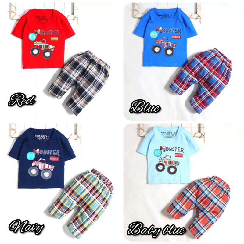 Setelan Baju Anak Bayi Laki-laki Monster Truck Usia 6-18 Bulan