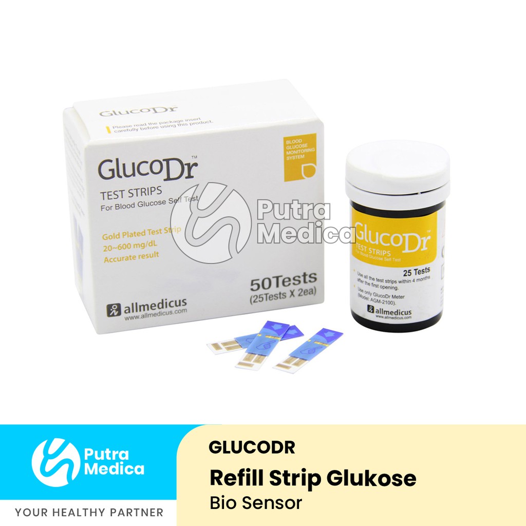 GlucoDr Bio Sensor Strip Glucose Gula Darah - 1 Botol isi 25 / Refill Test Strips Gluco Dr