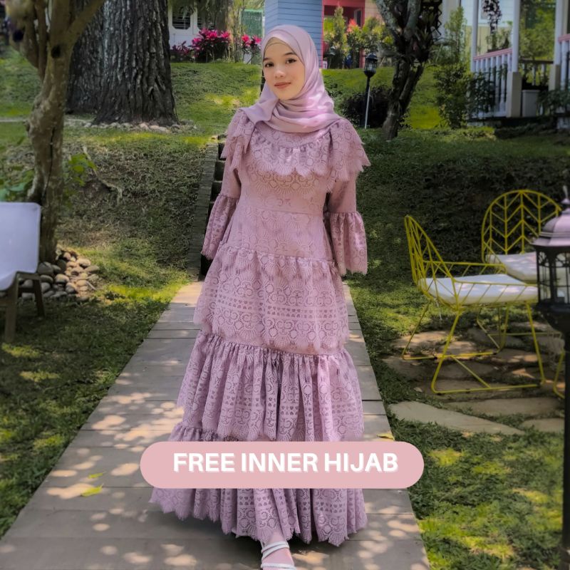 DAHAYU DRESS BYGIAGIO baju kondangan gaun akad simple gaun wedding pernikahan baju muslim putih gaun lamaran elegan pakaian wanita pesta elegan fashion korea dres lebaran cantik anggun mewah nyaman gaun vintage fashion dress bahan lace brokat furing tebal