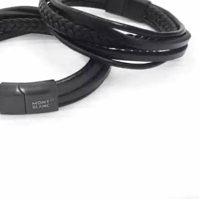 ♘ GELANG BRACELET AKSESORIS PRIA COWOK WANITA CEWEK MONTBLANC HITAM LEATHER KULIT SUPER PREMIUM ➤