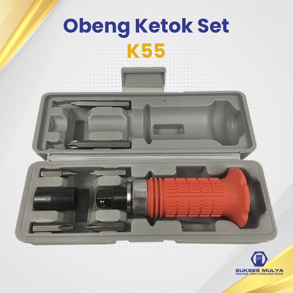 K55 Obeng Ketok Set 7 pcs Impact Driver Set Mata Obeng Gagang Set