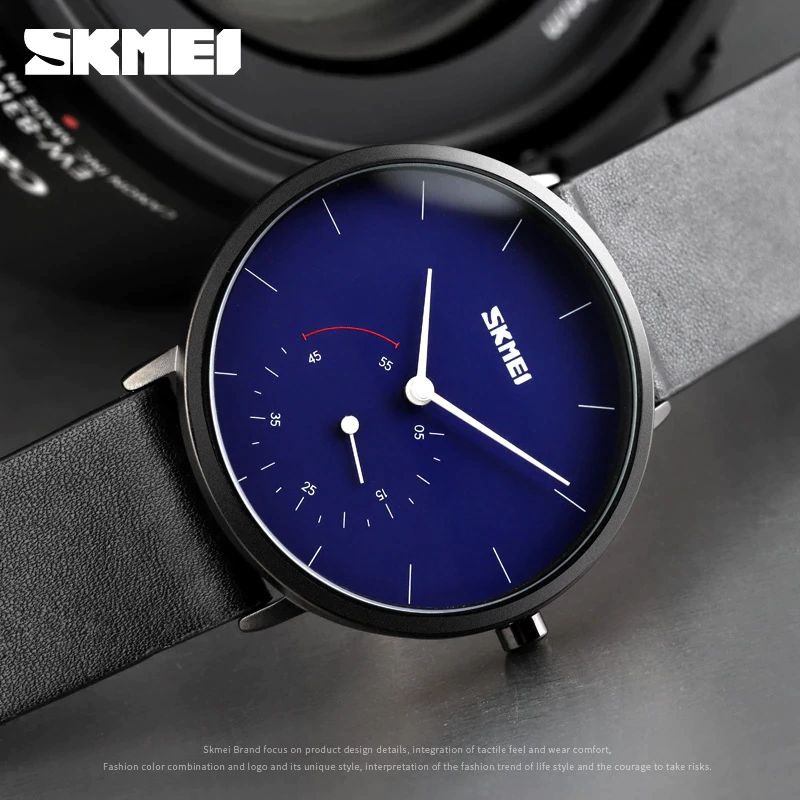 SKMEI 9213 Jam Tangan Pria Wanita Analog Chronograph Tali Kulit WATCHKITE WKOS