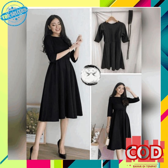 Dress Slimfit Membentuk Badan Sexy Leher Kotak Lengan Pendek Bahan Jersey Premium Tidak Nerawang Teb