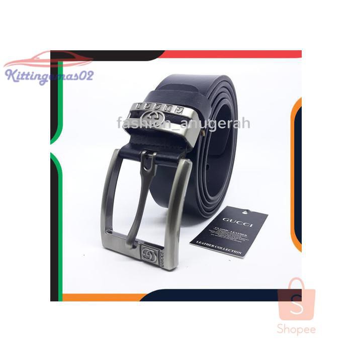 IKAT PINGGANG PRIA GESPER SABUK KTG2I1135 GUCCI MODEL JARUM COWOK TALI KULIT ASLI