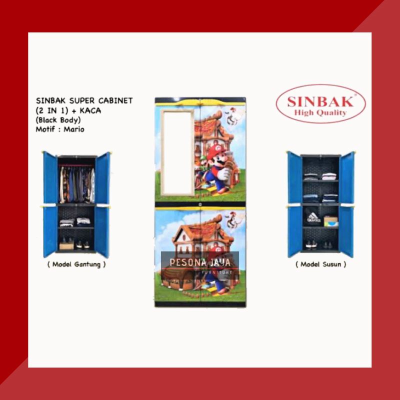 Lemari Pakaian Plastik + Cermin SINBAK Motif Mario Bross