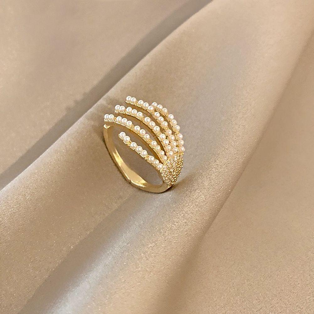 Mxbeauty Mutiara Cincin Multilayer Jari Halus Perhiasan Hadiah Indah Zirkon Terbuka Rings