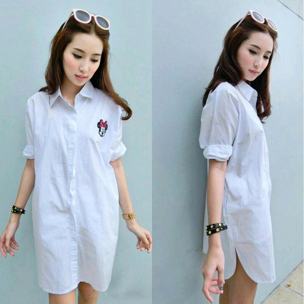 C8 SS KEMEJA KOREA KATUN WANITA MURAH SEXY CEWEK GAUL LENGAN TANGAN PANJANG MARUN PUTIH SIMPLE