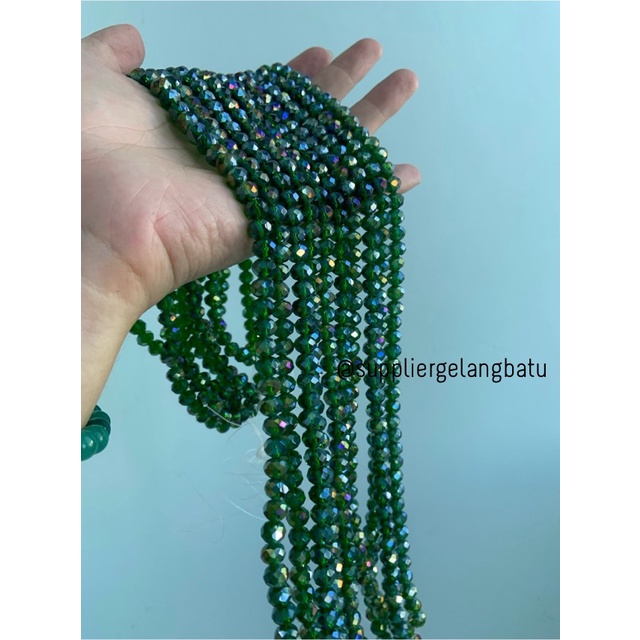 Kristal Ceko 8mm green quartz metallic bahan hijau kuarsa AB metalik