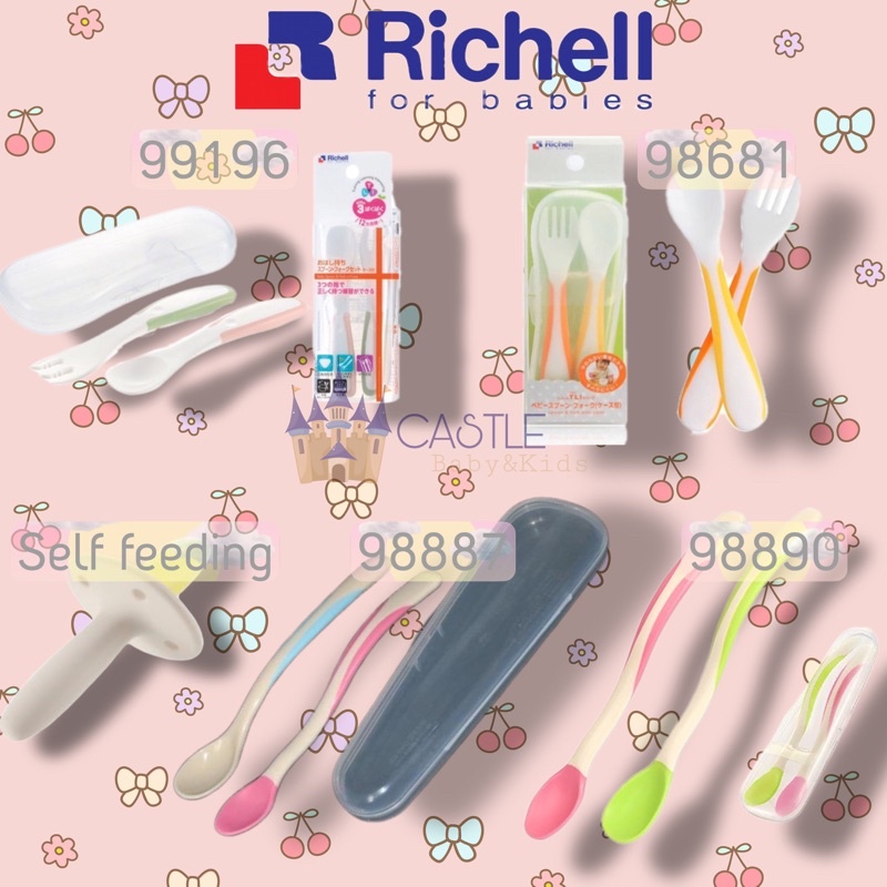 Castle - Richell T.L.I Baby Silicone Spoon - Sendok Silikon Bayi Mandiri - Training Learning Spoon - sendok Pertama Bayi Untuk Makan Sendiri