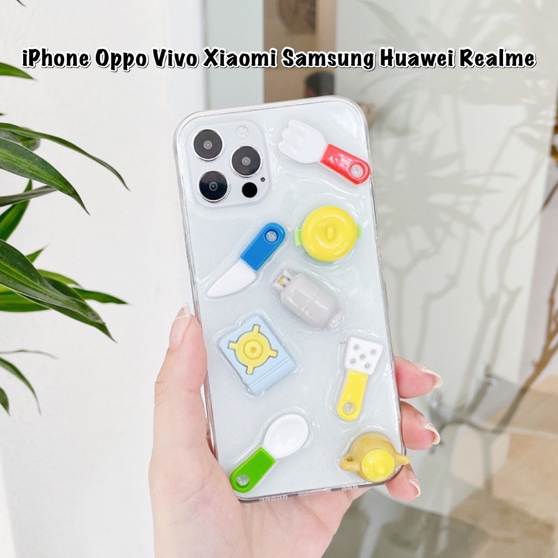 Cute 3D Kitchen Set Case iPhone Oppo Vivo Xiaomi Samsung Huawei Realme M32 M62 A22 M22 Flip 2 3 Fold Y21 Y33s Y53s F1 F5 F11 F9 A1k V15 v11 v17 v19 v20 v21 pro X50 x60 Redmi note 3 4 5 6 7 8 9 10