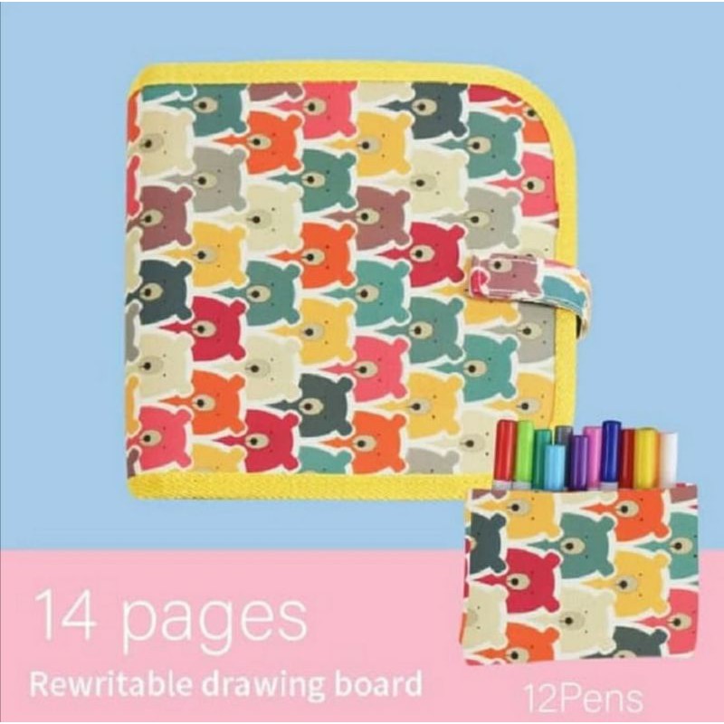 Reuseable Drawing Book / BUKU GAMBAR PORTABLE AJAIB BISA DIHAPUS 14 HALAMAN 12 PEN