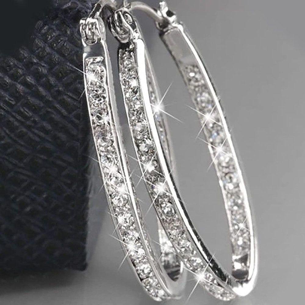 Lily 1pasang Anting Hoop Pesta Anniversary Emas Perak Mewah Sparkle Drop Juntai