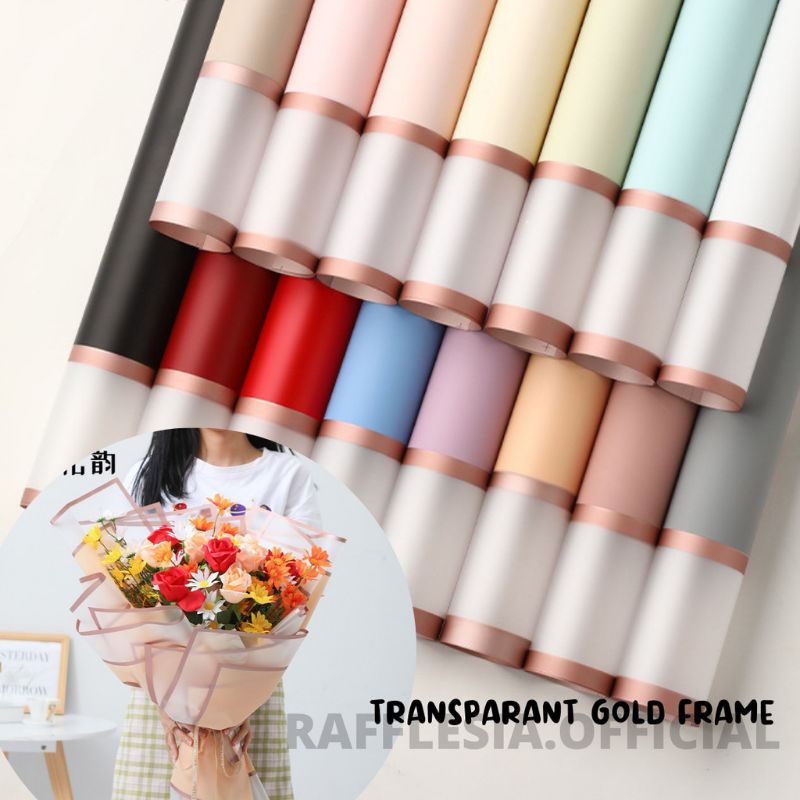 

5 Lembar Kertas Buket Double list gold Flower Wrapping Paper Varian List Gold Frame Transparan Kertas Buket