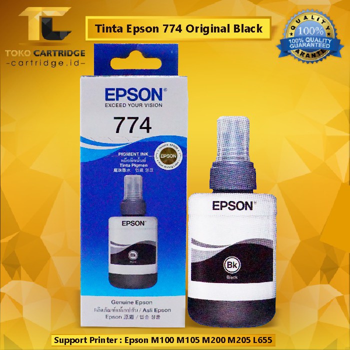 Tinta Epson 774 Black Original Pigmen T774 Hitam Pigment T7741 Ink Printer M100 M105 M200 M205 L655