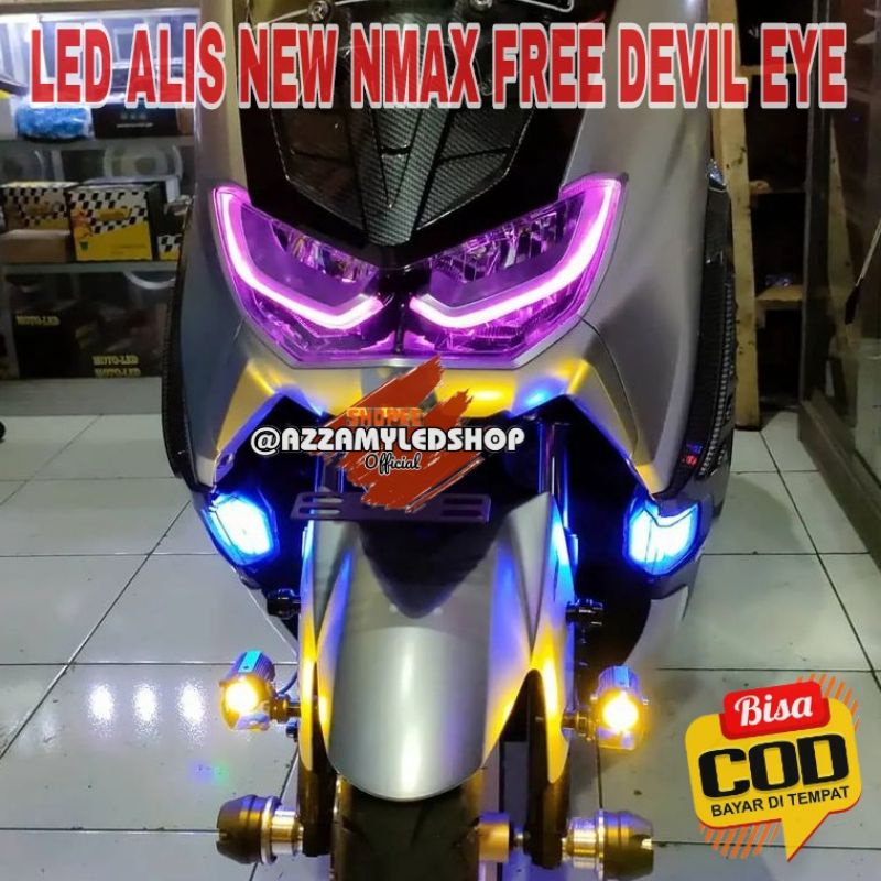 Paket lampu motor DRL alis lampu alis NEW NMAX Yamaha nmax free demon eye devil eye kualitas grade A super terang