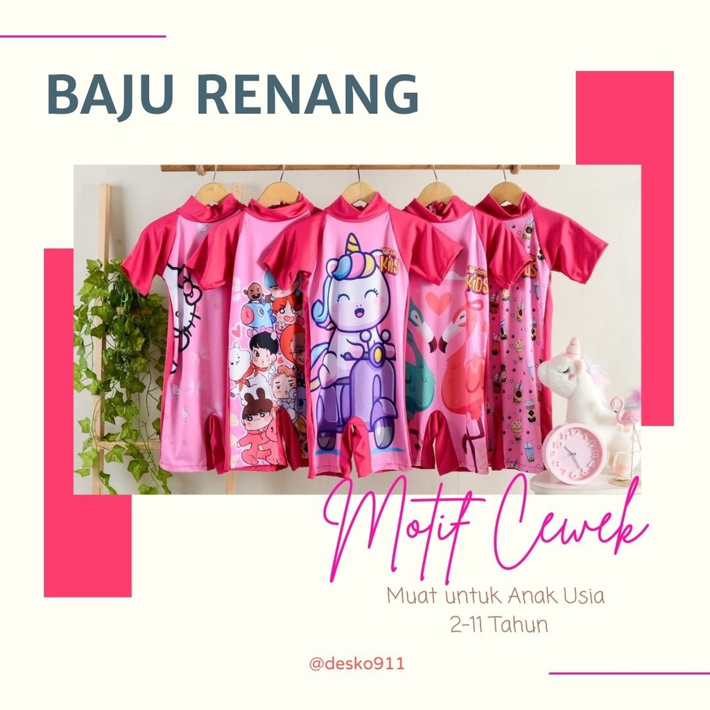 Baju Renang Anak Perempuan Karakter BTS HELLO KITTY BOBA