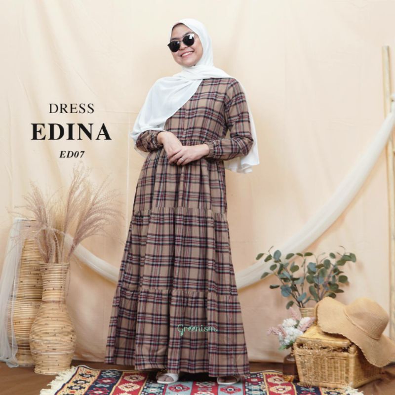 EDINA DRESS BY GREENISM ORIGINAL GAMIS KOTAK KOTAK BAHAN FLANEL GAMIS BUSUI DRESS KOTAK KOTAK