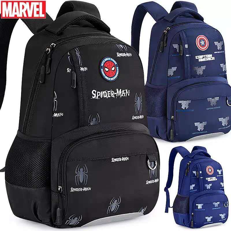 Disney Marvel Tas Sekolah untuk Anak Laki-laki Spider Iron Man Captain America Sudent Ransel Bahu Kapasitas Besar Tahan Air Mochila