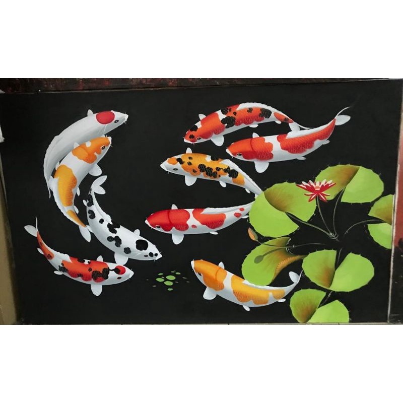 Lukisan ikan koi 9 fengshui pembawa hoki 135x85